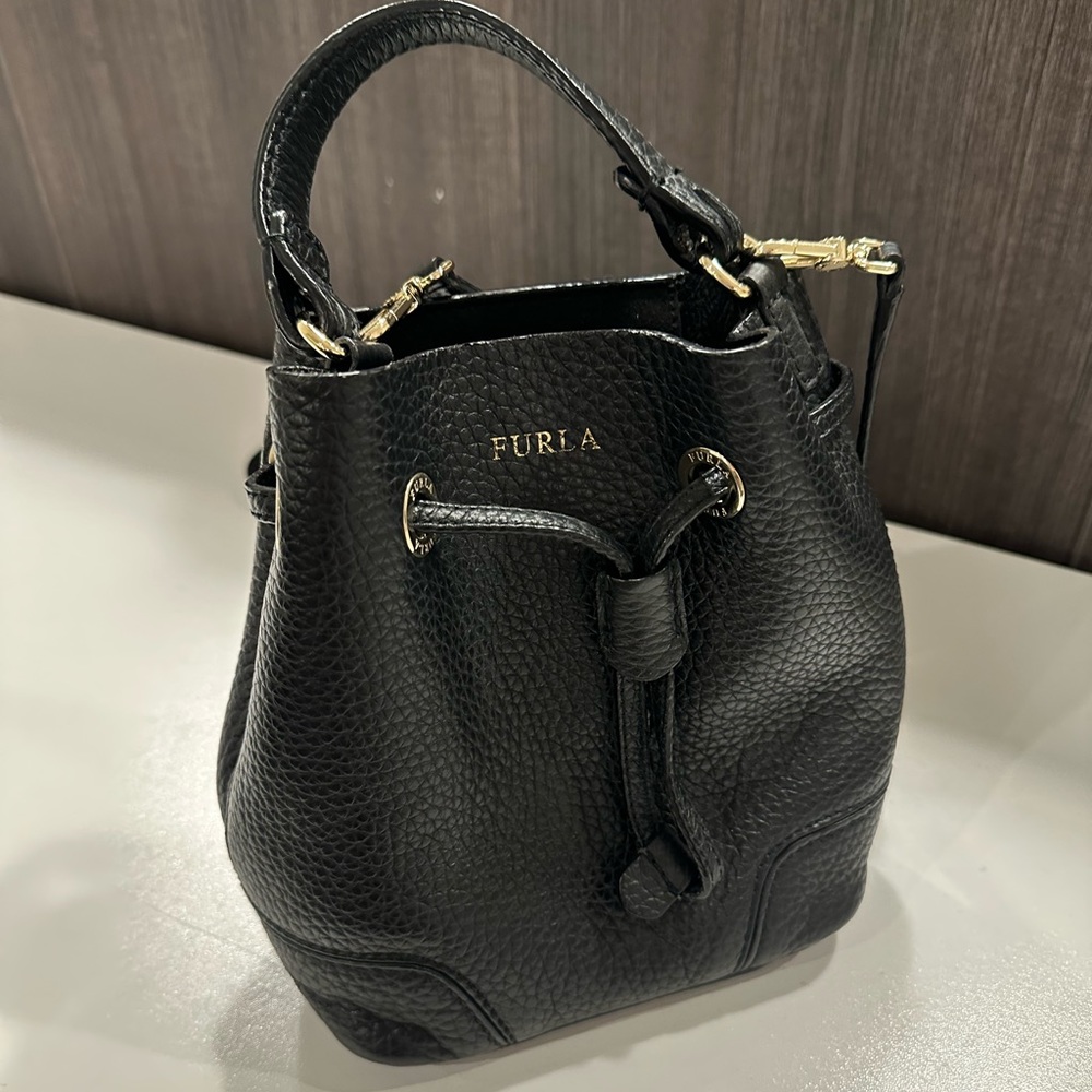 Furla Mini Bucket Bag Black Leather Great Condition